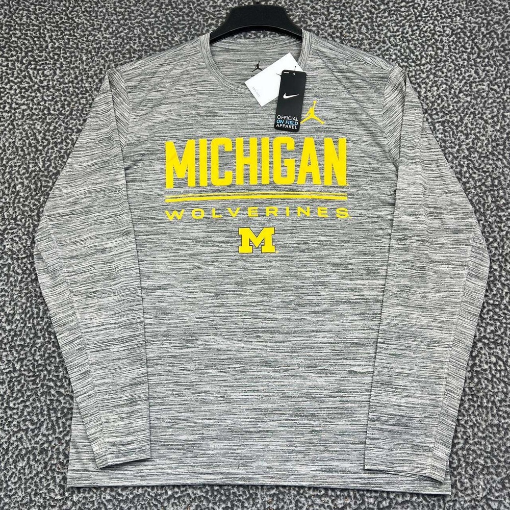Air Jordan Michigan Wolverines Dri-FIT Shirt Men Large Gray Long Sleeve New L